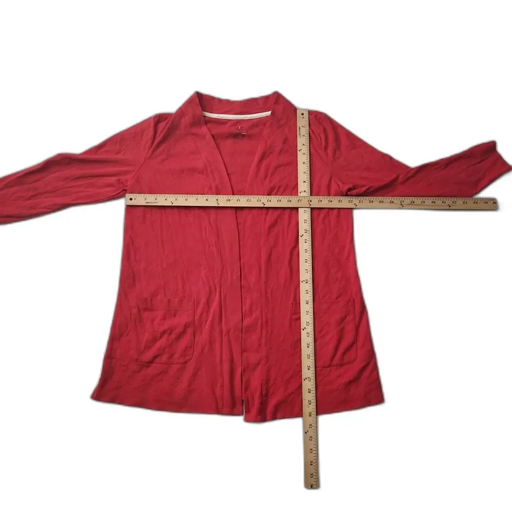 Isaac Mizrahi Live! Open Front Sweater Cardigan – Red, Women’s Size L, Pockets - Picture 5 of 6
